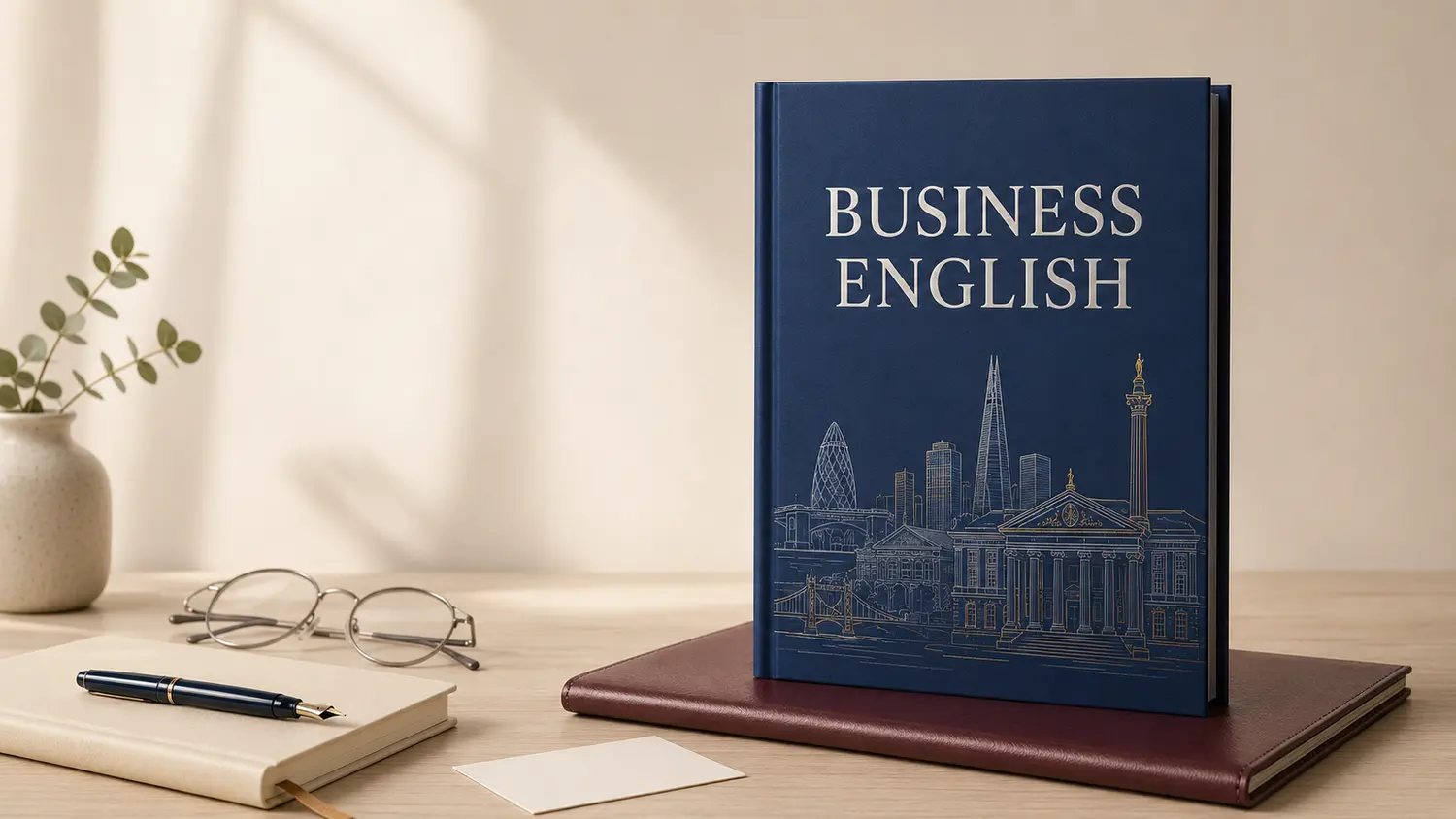 Knjiga Business English s londonskom arhitekturom i profesionalnim priborom za učenje